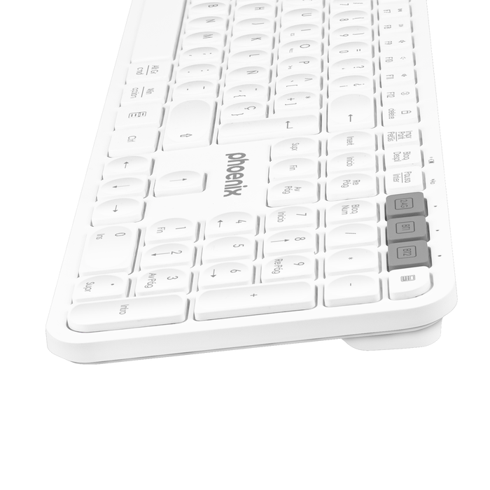 Phoenix technologies K300 Clavier sans fil multidispositif Bluetooth et 2.4GHz avec touches multimédias, compatible Windows/macOS/iOS