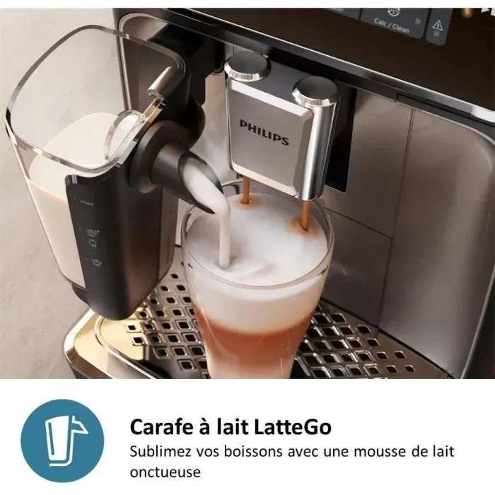 Philips EP2230/10 - Machine à café expresso automatique avec broyeur céramique 12 niveaux, système LatteGo, 4 recettes, design noir brillant