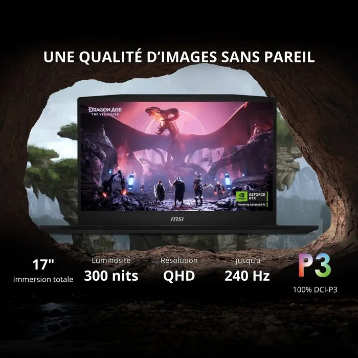 MSI Katana 17 HX B14WGK-256XFR - PC Portable Gamer 17.3" QHD 240Hz - Intel Core i7-14650HX, RTX 5070 8Go, 32Go DDR5, 512Go SSD, FreeDOS