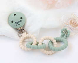 KioKids Sujetador de Chupete de Silicona en Anillos Color Salvia para Bebé de +0 Meses, Moderno e Higiénico