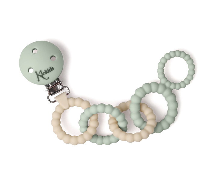 KioKids Sujetador de Chupete de Silicona en Anillos Color Salvia para Bebé de +0 Meses, Moderno e Higiénico