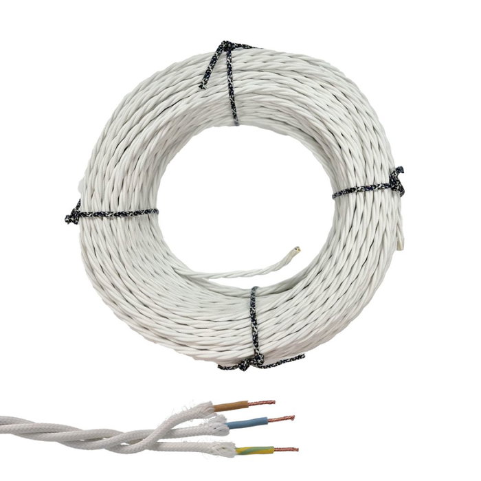 Edm Câble parallèle textile tressé H07V-K 3 x 2,50 mm² blanc 100 m Edm Câble parallèle textile tressé H07V-K 3 x 2,50 mm² blanc 100 m