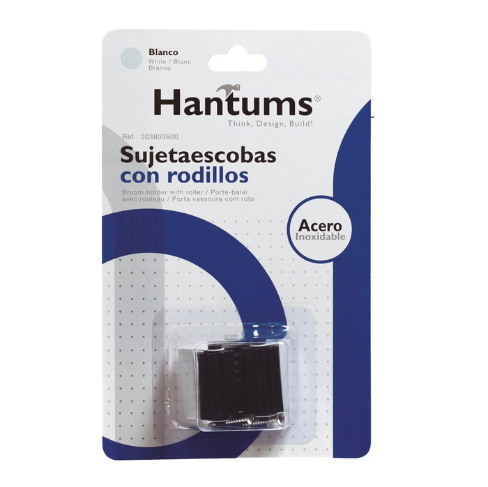 Hantums Sujetaescobas acero con rodillos goma - Blanco lacado Hantums Sujetaescobas acero con rodillos goma - Blanco lacado