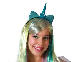 Atosa Diadème de Licorne Bleu avec Couronne et Oreilles Brillantes