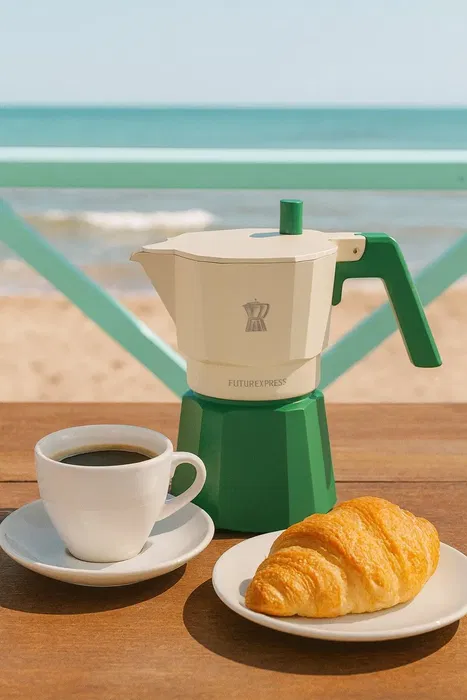 Pezzetti - Cafetière moka italienne 3 tasses (Moka Express) en aluminium, verte - Pour un café espresso authentique à la maison