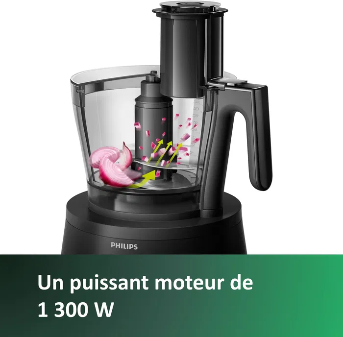 Philips HR7776/90 Robot Multifonction Avance Série 7000 - 1300W, 12 vitesses, bol 3.4L, PowerChop, Crochet Pétissage Métallique, Noir