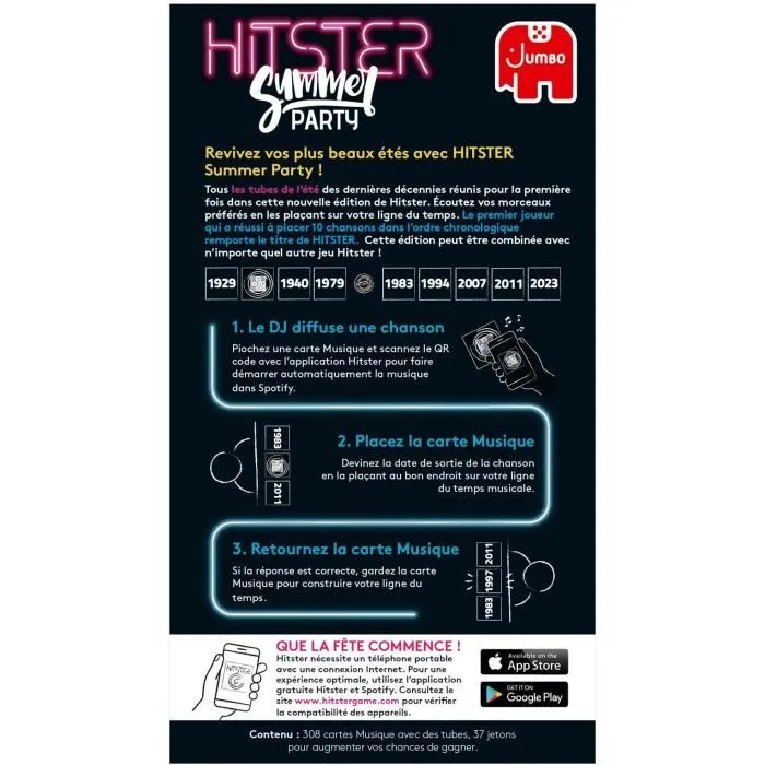 Dujardin Jeu Hitster Summer - Jeu de société musical - À partir de 16 ans - Ambiance - 2 joueurs ou plus - Cartes à QR code