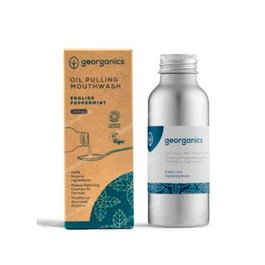 Georganics Bain de Bouche Naturel à l'Huile de Menthe Bio 100ml - Enjuague Bucal Menta - Réduit la plaque et blanchit les dents