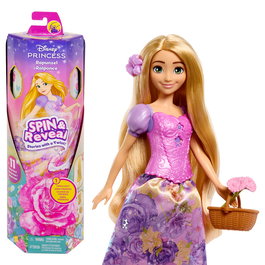 Mattel Disney Princess - Poupée Rapunzel Spin & Reveal HTV86 avec 10 surprises, 5 sacs mystères, accessoires et stickers - Jouet inspiré du film Raiponce - 3 ans et plus