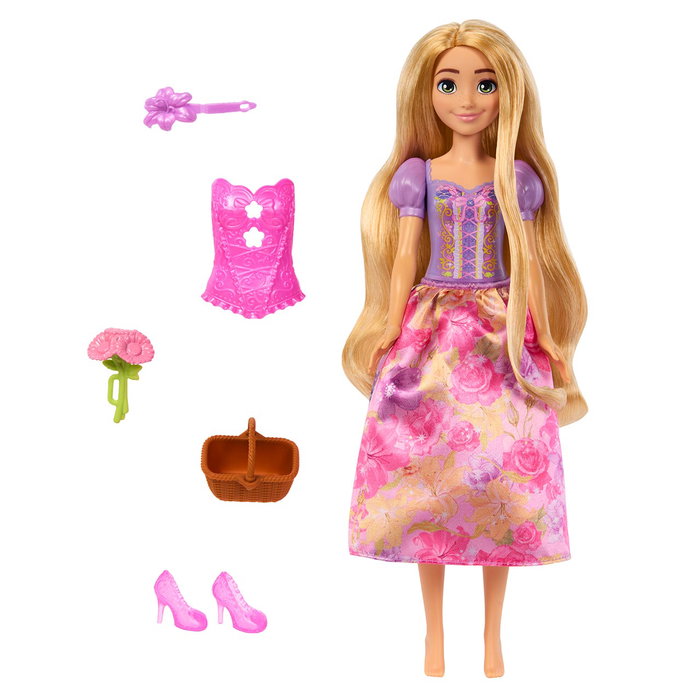 Mattel Disney Princess - Poupée Rapunzel Spin & Reveal HTV86 avec 10 surprises, 5 sacs mystères, accessoires et stickers - Jouet inspiré du film Raiponce - 3 ans et plus Mattel Disney Princess - Poupée Rapunzel Spin & Reveal HTV86 avec 10 surprises, 5 sacs mystères, accessoires et stickers - Jouet inspiré du film Raiponce - 3 ans et plus