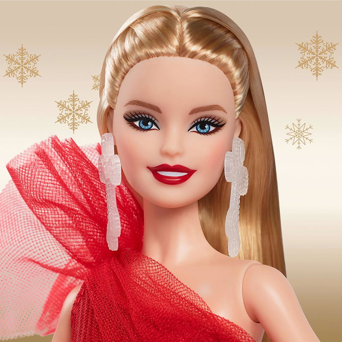 Barbie - Poupée Barbie Signature Holiday Blonde Hrm61 Mattel - Collection Signature avec robe rouge à carreaux - Jouet pour filles +6 ans - Versions multilingues