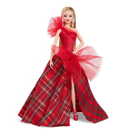Barbie - Poupée Barbie Signature Holiday Blonde Hrm61 Mattel - Collection Signature avec robe rouge à carreaux - Jouet pour filles +6 ans - Versions multilingues