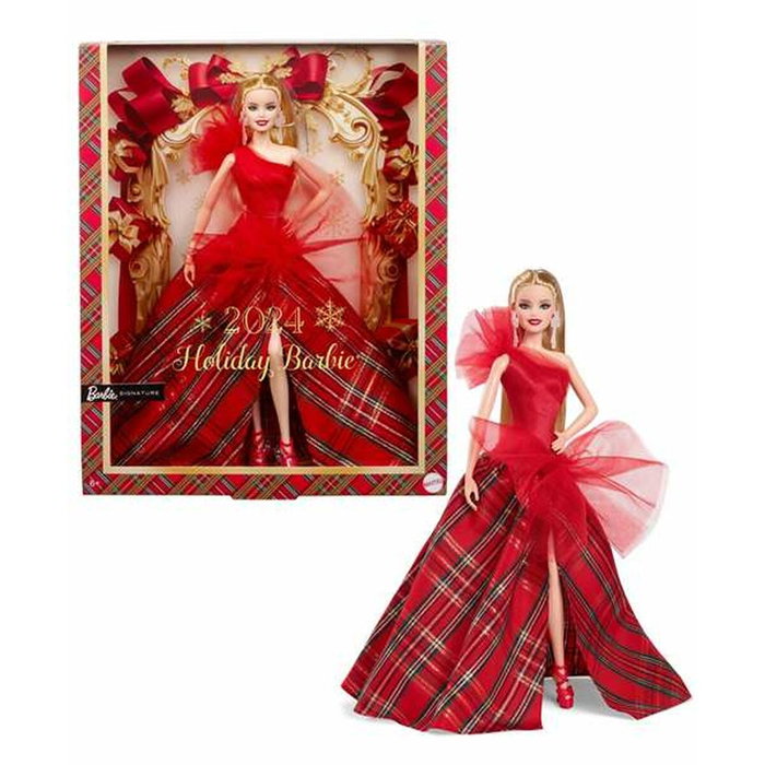 Barbie Poupée Signature Joyeux Noël Blonde avec robe rouge à carreaux Barbie Poupée Signature Joyeux Noël Blonde avec robe rouge à carreaux