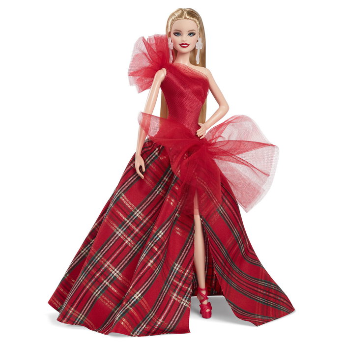 Barbie Poupée Signature Joyeux Noël Blonde avec robe rouge à carreaux Barbie Poupée Signature Joyeux Noël Blonde avec robe rouge à carreaux