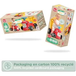 FALK - Tracteur porteur Maurice - Jouet premier âge avec volant sonore, klaxon et barre de marche - À partir de 12 mois - En plastique recyclé et fabriqué en France