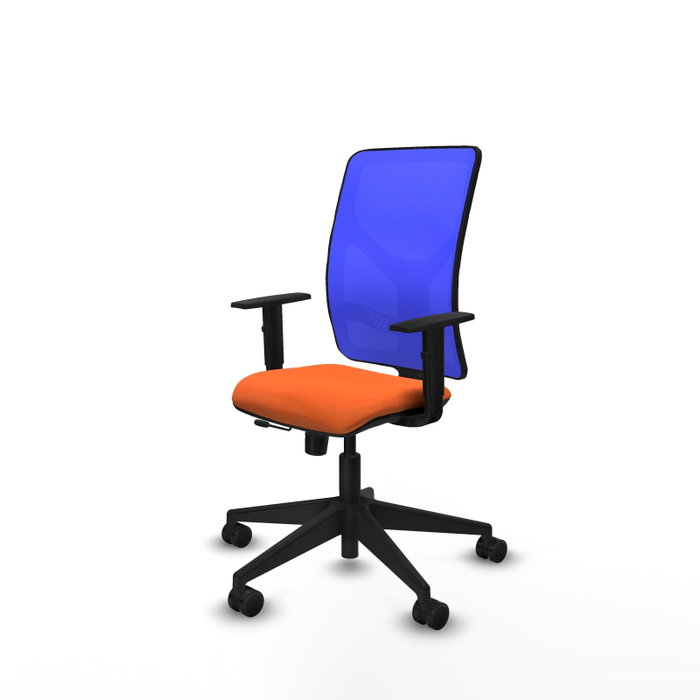 Chaise Motilla Synchrone/Traslack tissu Orange Maille Bleu Base pyramidale noire Accoudoir 1D Sans appui-tête Roulettes 65mm nylon Chaise Motilla Synchrone/Traslack tissu Orange Maille Bleu Base pyramidale noire Accoudoir 1D Sans appui-tête Roulettes 65mm nylon