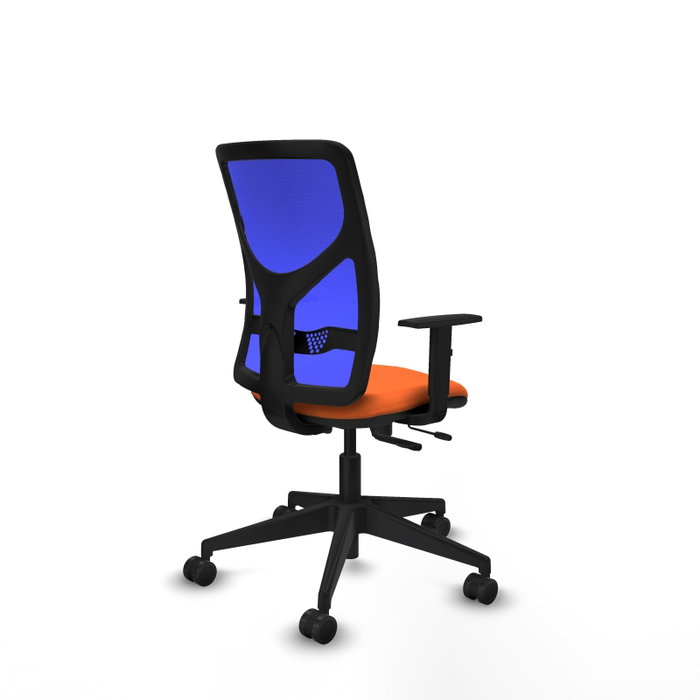 Chaise Motilla Synchrone/Traslack tissu Orange Maille Bleu Base pyramidale noire Accoudoir 1D Sans appui-tête Roulettes 65mm nylon Chaise Motilla Synchrone/Traslack tissu Orange Maille Bleu Base pyramidale noire Accoudoir 1D Sans appui-tête Roulettes 65mm nylon