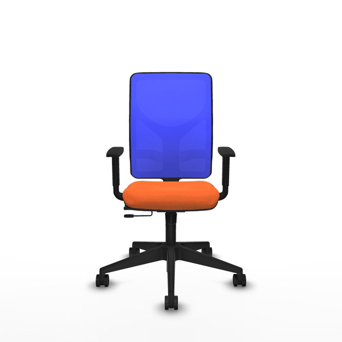 Chaise Motilla Synchrone/Traslack tissu Orange Maille Bleu Base pyramidale noire Accoudoir 1D Sans appui-tête Roulettes 65mm nylon Chaise Motilla Synchrone/Traslack tissu Orange Maille Bleu Base pyramidale noire Accoudoir 1D Sans appui-tête Roulettes 65mm nylon