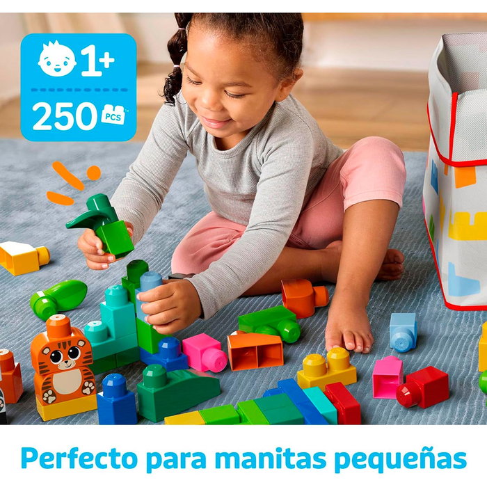 Mega Bloks Jeu de Construction Blocs de Grande Taille avec 250 Pièces - Ensemble de Blocs Animaux (Lion, Girafe, Panda) - Blocs de Construction Éducatifs pour Enfants dès 12 Mois