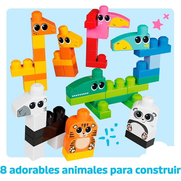 Mega Bloks Jeu de Construction Blocs de Grande Taille avec 250 Pièces - Ensemble de Blocs Animaux (Lion, Girafe, Panda) - Blocs de Construction Éducatifs pour Enfants dès 12 Mois
