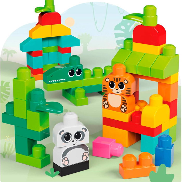 Mega Bloks Jeu de Construction Blocs de Grande Taille avec 250 Pièces - Ensemble de Blocs Animaux (Lion, Girafe, Panda) - Blocs de Construction Éducatifs pour Enfants dès 12 Mois