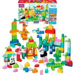 Mega Bloks Jeu de Construction Blocs de Grande Taille avec 250 Pièces - Ensemble de Blocs Animaux (Lion, Girafe, Panda) - Blocs de Construction Éducatifs pour Enfants dès 12 Mois