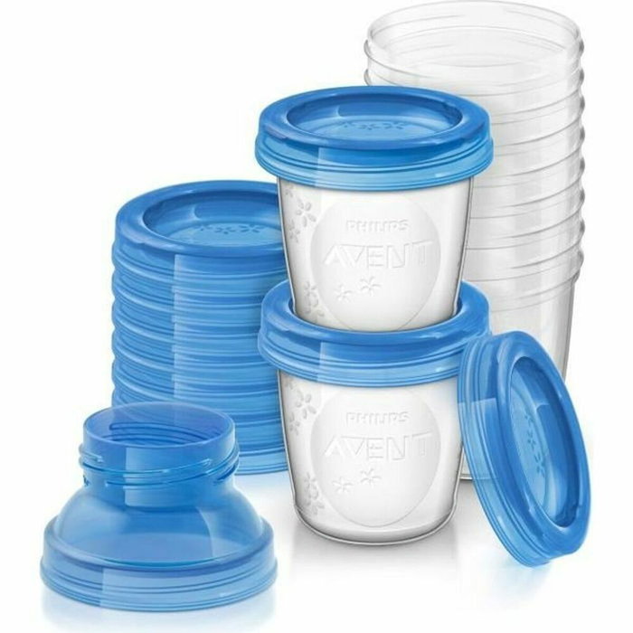 Philips Avent Pots de conservation de lait maternel 180ml (Lot de 10) avec 2 adaptateurs Philips Avent Pots de conservation de lait maternel 180ml (Lot de 10) avec 2 adaptateurs