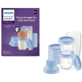 Philips Avent Pots de conservation pour lait maternel, 10 x 180 ml avec 2 adaptateurs, compatibles tire-lait et tétines