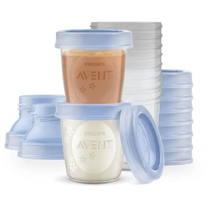 Philips Avent Pots de conservation pour lait maternel, 10 x 180 ml avec 2 adaptateurs, compatibles tire-lait et tétines Philips Avent Pots de conservation pour lait maternel, 10 x 180 ml avec 2 adaptateurs, compatibles tire-lait et tétines
