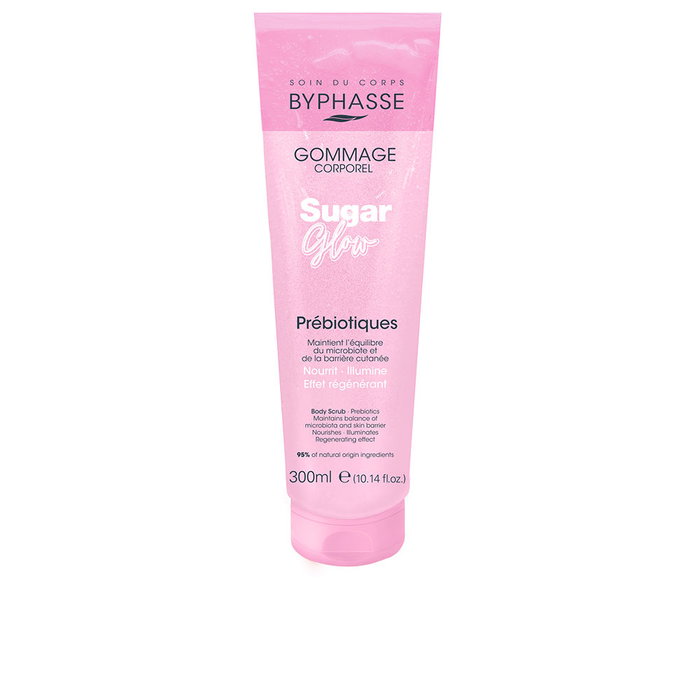Byphasse Gommage corporel prébiotique Sugar Glow 300 ml - Exfoliant doux avec noyaux d'abricot et pierre ponce pour une peau radieuse Byphasse Gommage corporel prébiotique Sugar Glow 300 ml - Exfoliant doux avec noyaux d'abricot et pierre ponce pour une peau radieuse