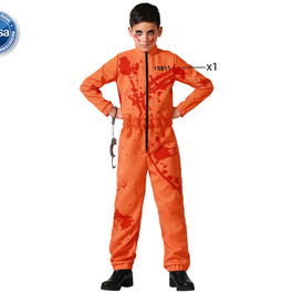 Déguisement Prisonnier Enfant Orange avec Éclaboussures de Sang 7-9 Ans, Costume Halloween Réaliste Polyester Garçon