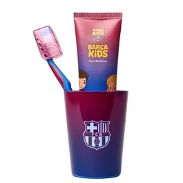 FC Barcelona Set de soins bucaux pour enfants avec brosse à dents, dentifrice et mugs