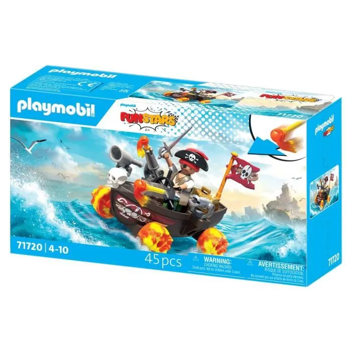 Playmobil 71720 - Ensemble de Jeu de Pirate Kart Bateau Funstars, 45 Pièces, Jouet Créatif pour Enfants Dès 4 Ans