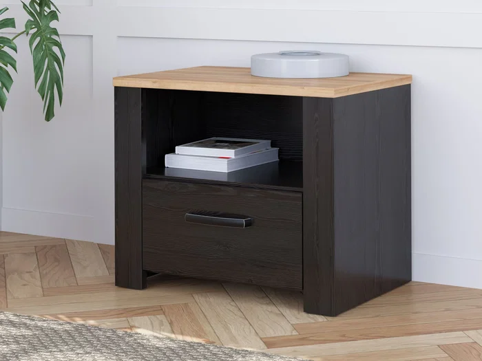 BOHOL Chevet avec 1 tiroir et 1 niche - Chêne et blanc - L61,6 x P42 x H52 cm - Table de nuit moderne