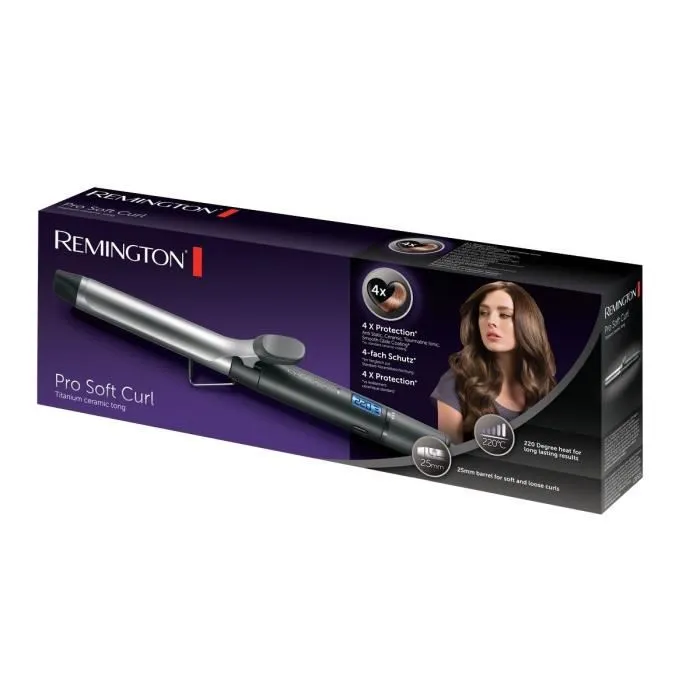 Remington CI6525 Pro Soft Curl - Fer à boucler céramique et tourmaline 25mm, antistatique, 10 réglages de température (130-220°C)