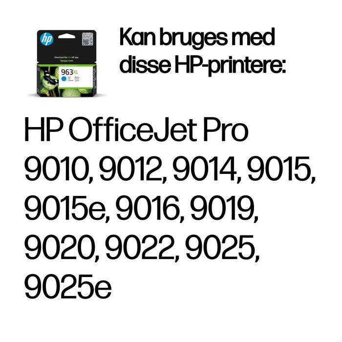 HP Cartouche d'encre Cyan grande capacité 963XL - Compatible OfficeJet Pro 9010, 9012, 9014, 9015, 9015e, 9016, 9019, 9020, 9022, 9023, 9025, 9025e - Environ 1600 pages