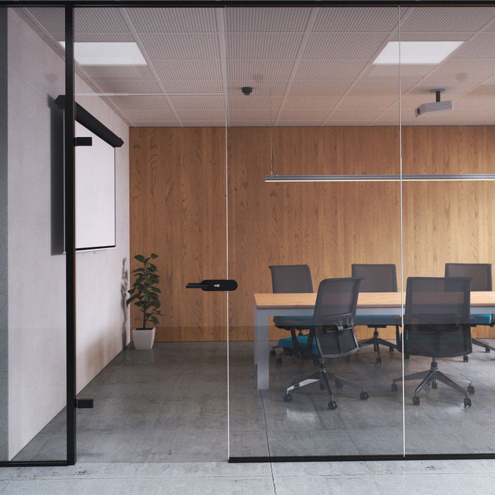 Emuca Kit de serrure et de gâche pour portes en verre doubles, loquet horizontal pour porte en verre 8-12mm, acier et aluminium, peint en noir