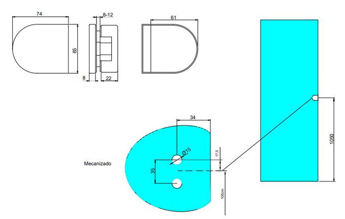 Emuca Kit de serrure et de gâche pour portes en verre doubles, loquet horizontal pour porte en verre 8-12mm, acier et aluminium, peint en noir