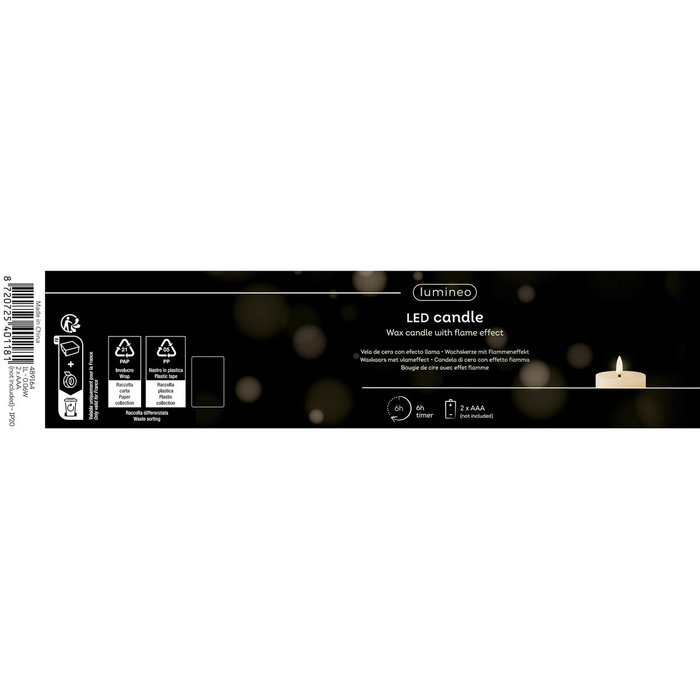 Lumineo Bougie LED en cire beige avec effet flamme
