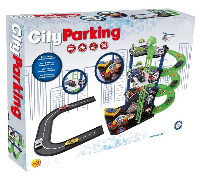 AVC Parking City - Garage de 3 étages avec 2 voitures en métal et hélicoptère, 12 pièces, jouet de construction