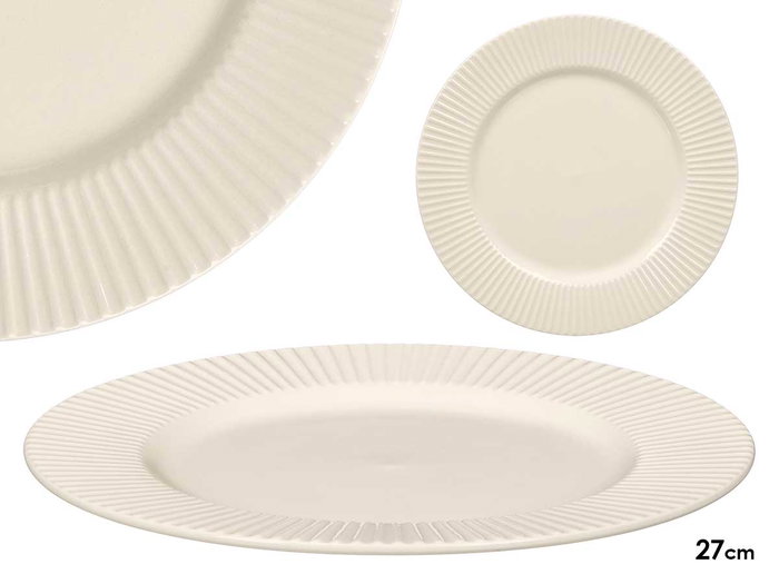 VESSIA Plat plat en porcelaine relief rayures 27cm blanc VESSIA Plat plat en porcelaine relief rayures 27cm blanc