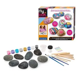 Crazart LEXIBOOK - Kit de création artistique sur pierres avec effet métallique - 8 pierres, peintures, pinceaux, outils et gemmes - À partir de 6 ans
