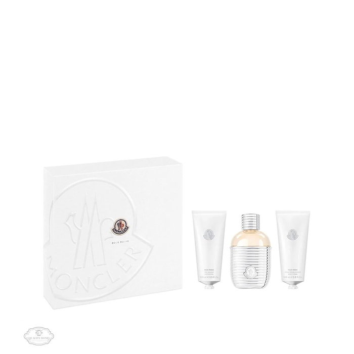 Moncler Coffret 3 pièces Eau de Parfum Vaporisateur 100 ml, Gel Douche 100 ml, Crème Corps 100 ml Notes Florales Boisées Musquées pour Femme
