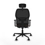 Chaise Alfera Synchro 4 positions tissu Marron foncé Maille Noir Base en nylon noir Accoudoir 1D Appui-tête 2D Roulettes 65mm nylon