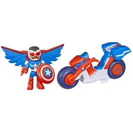 Hasbro Marvel Iron Man et Ses Amis Extraordinaires - Figurine Captain America Sam Wilson 7.5 cm avec Véhicule Super Moto - Jouet Super-Héros dès 3 ans