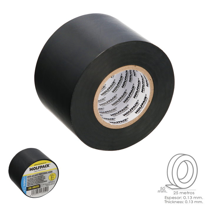 WOLFPACK LINEA PROFESIONAL Ruban Isolant Professionnel Noir 50 mm x 25 m WOLFPACK LINEA PROFESIONAL Ruban Isolant Professionnel Noir 50 mm x 25 m