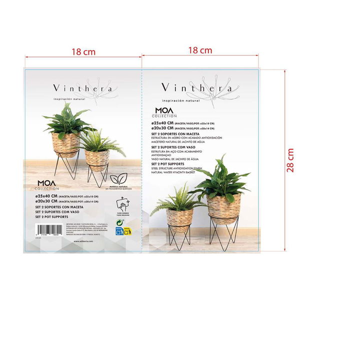 Pot de fleurs avec support Vinthera Moa Beige Métal Jacinthe d'eau 20 x 30 cm 25 x 40 cm 2 Pièces