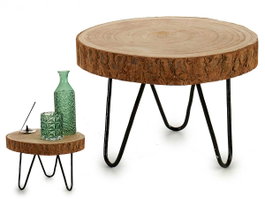 Giftdecor Table Ronde Bois Marron Pieds Acier Diamètre 28 cm Hauteur 20 cm (Set de 6)