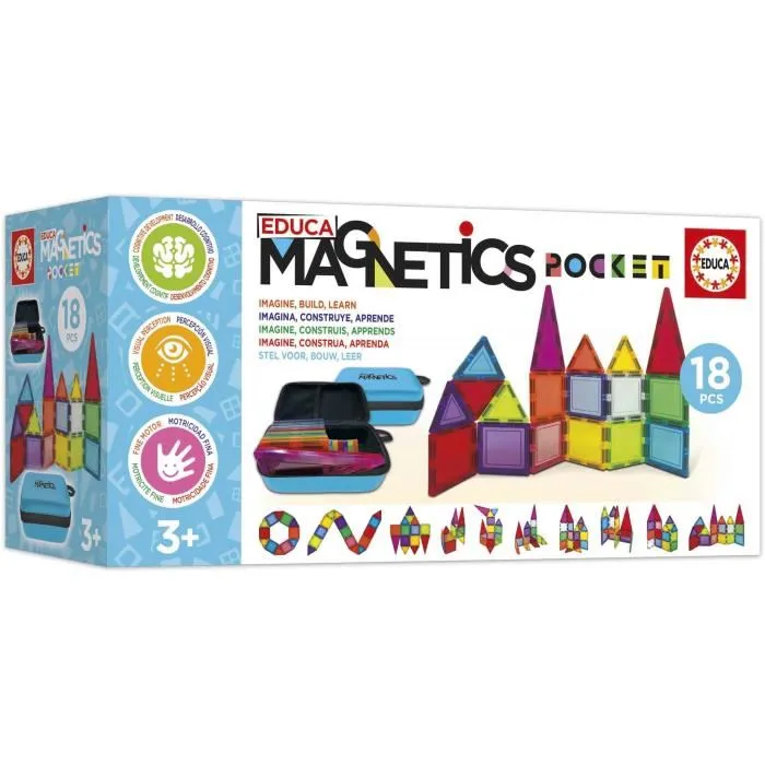 Educa Magnetics Mallette - Jeu de Construction Magnétique avec 18 Blocs, 2 Animaux et 8 Cartes pour Enfants à Partir de 3 Ans