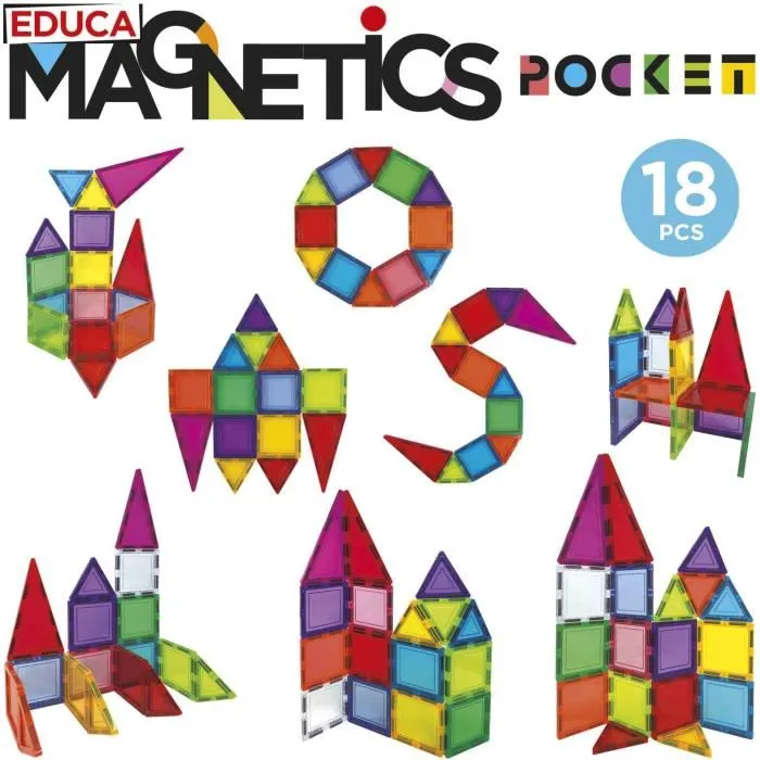 Educa Magnetics Mallette - Jeu de Construction Magnétique avec 18 Blocs, 2 Animaux et 8 Cartes pour Enfants à Partir de 3 Ans